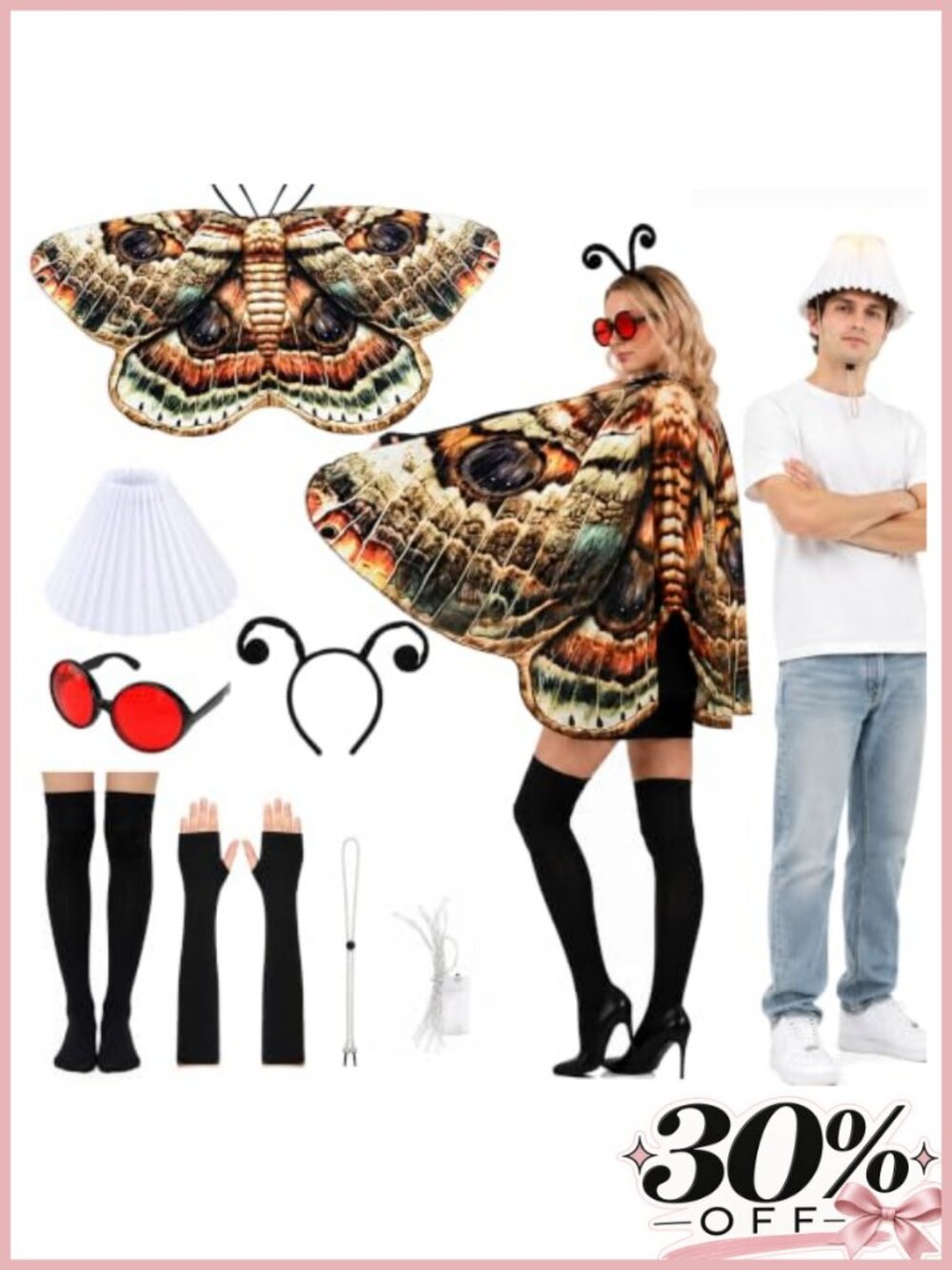 8 Pc Moth and Lamp Couple Costume Set Halloween Cosplay Cape Headband